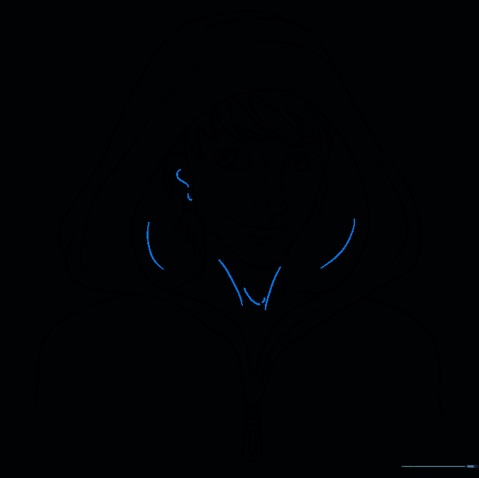 Final line art refinement showing inner ear detail and shading lines.