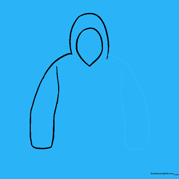 Drawing the second sleeve to mirror the first, completing the arm sections of the hoodie.