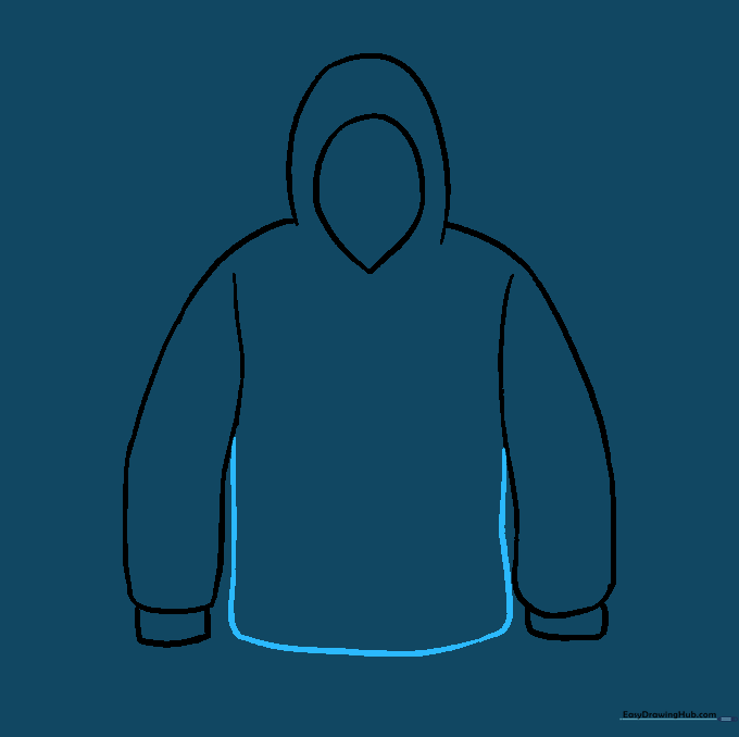 Connecting the sleeves with a curved line to define the main body of the hoodie.