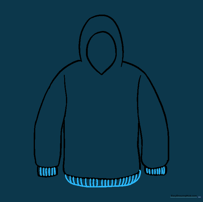 Adding texture lines to the bottom hem and cuffs of the hoodie.