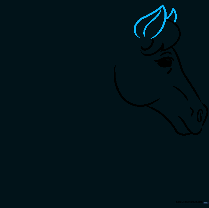 Pencil sketch adding two pointed horse ears to the top of the head.
