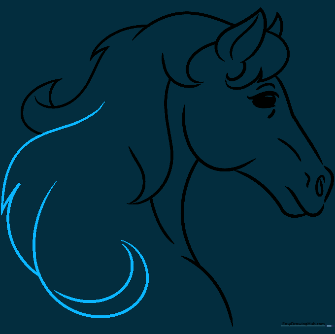 Pencil sketch adding intricate details and texture to the horse's mane.