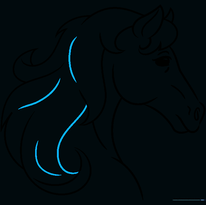 Final pencil outline of the horse head, cleaned up and ready for coloring.