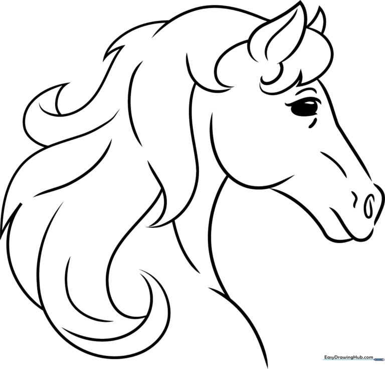 A completed, vibrant illustration of a horse head, showcasing the final result of the tutorial.