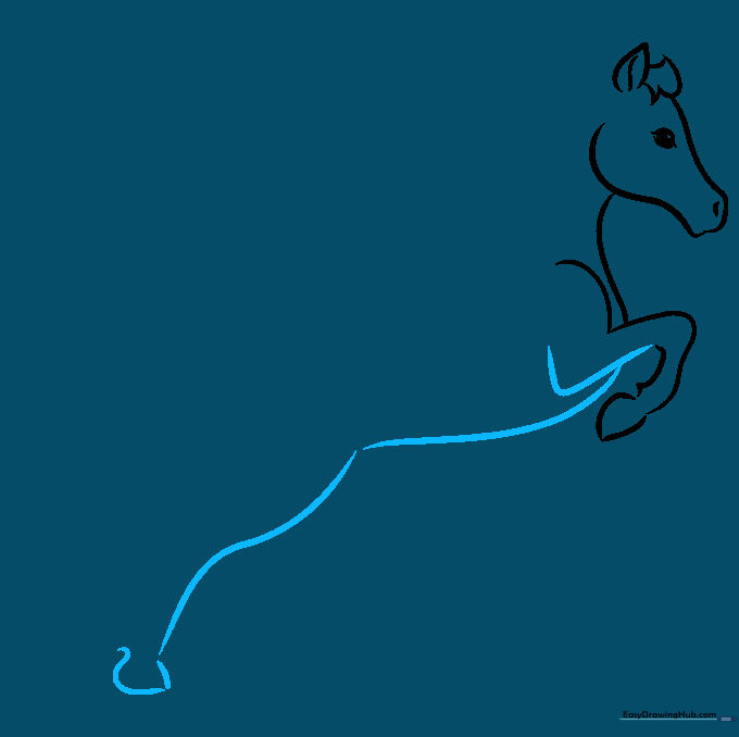 Outlining the horse's belly and the beginning of the rear leg structure.