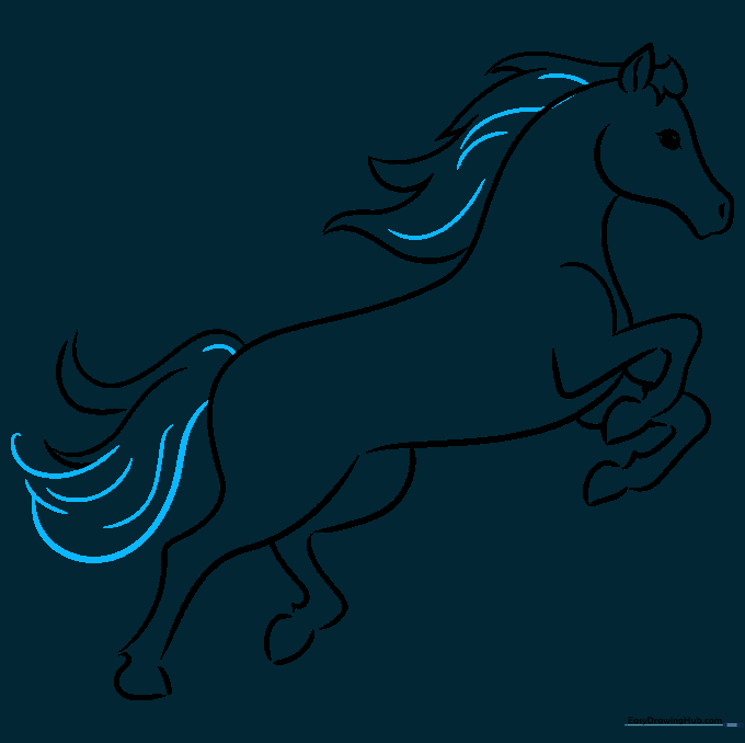 Finalizing the horse outline with clean, bold lines and added texture to the hair.