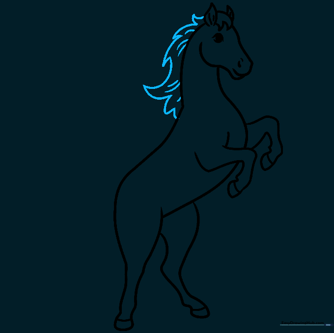 Adding flowing mane hair to the horse's neck.
