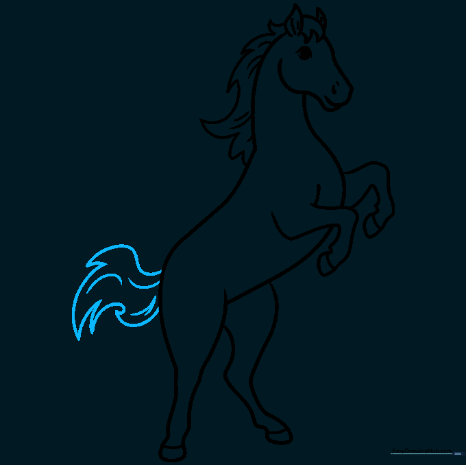 Adding the tail to complete the horse's silhouette.