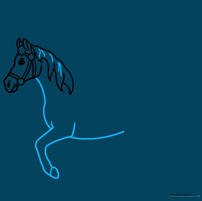 Outlining the horse's neck, chest, and front leg with a defined hoof.
