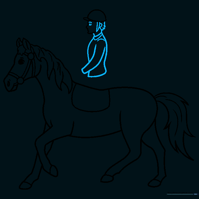 Adding facial features and upper body clothing details to the rider.
