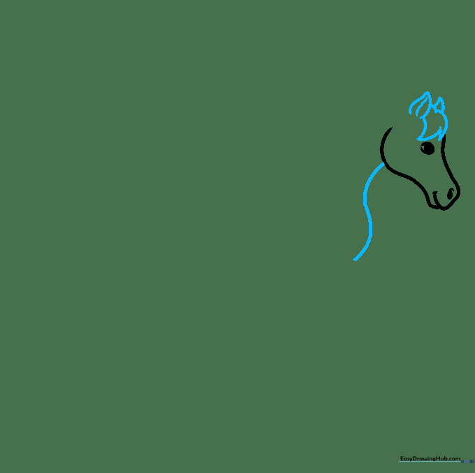 Sketch of a horse head with ears and neck line added.