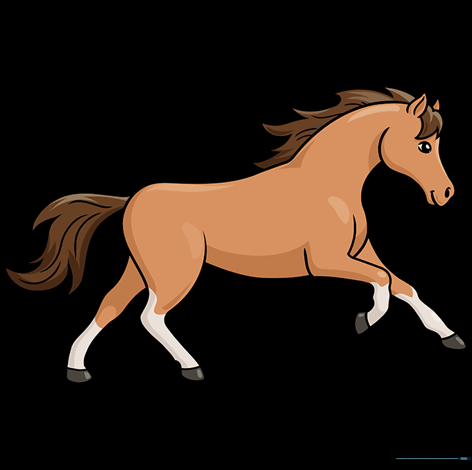 A fully colored, cartoon-style running horse.