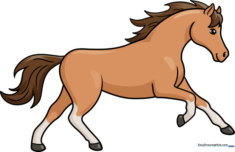 A vibrant, finished cartoon drawing of a horse running at full speed.