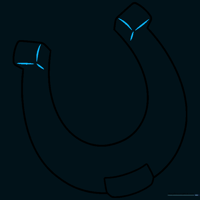 Adding rounded, irregular shapes to the open ends of the horseshoe to define the heel structure.