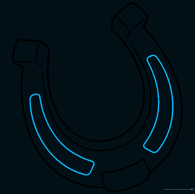 Adding rectangular details along the shanks of the horseshoe to represent the metal structure.
