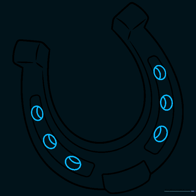 Drawing small ovals on the horseshoe to represent the nail holes.