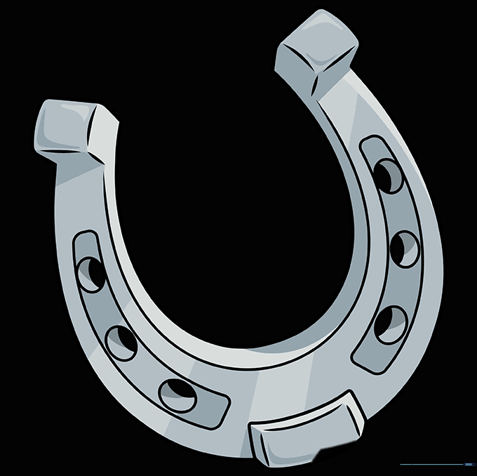 A fully colored, finished horseshoe drawing with metallic shading.