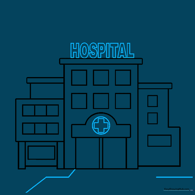 Adding the word HOSPITAL and a medical cross symbol to the building front.