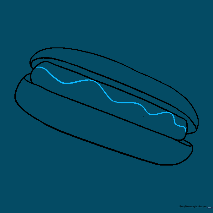 Drawing a wavy line across the top of the sausage to represent condiments.