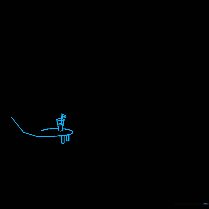 Drawing a side table with a glass of lemonade and a straw next to the lounge chair.