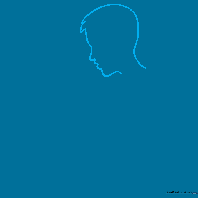 Line drawing of a boy's profile showing hair, nose, and chin contours.