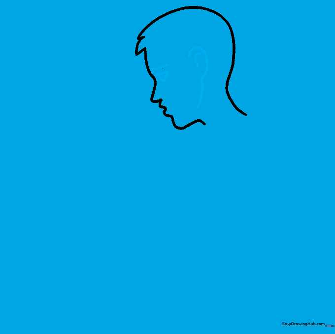 Detailed profile of a boy's face with eye, brow, and ear features added.