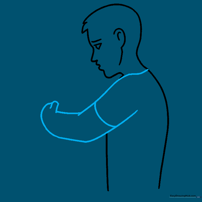 Drawing of an arm and hand reaching forward with fingers clearly defined.