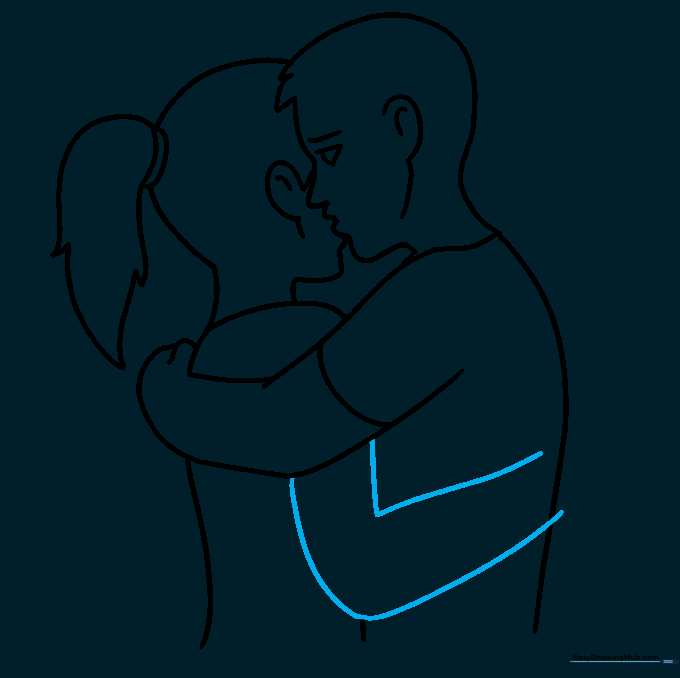 Adding the second arm with a bent elbow to complete the hugging posture.