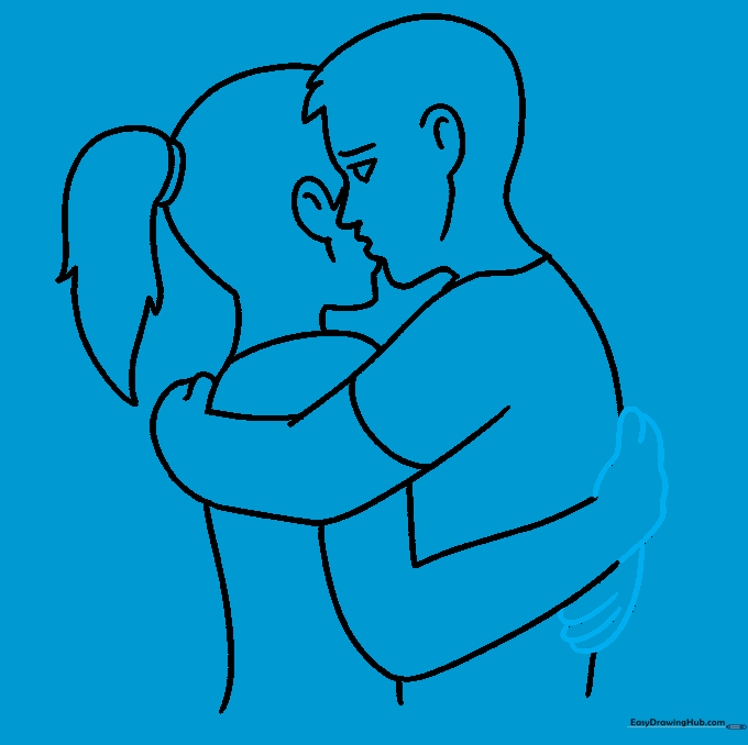 Finalizing the hand details with overlapping curves for a realistic hug.
