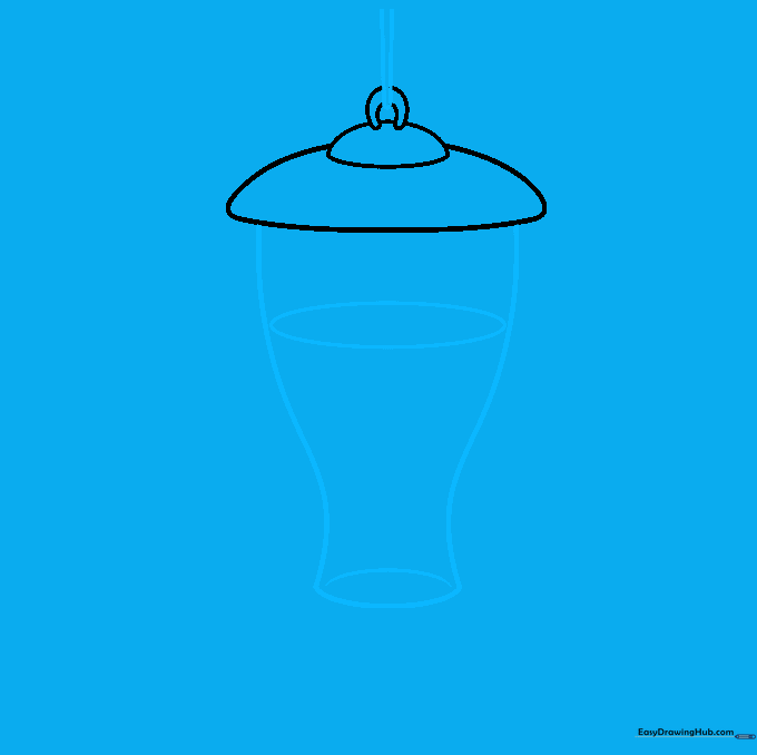 Drawing the main nectar bottle body with a wire hanger and internal liquid level line.