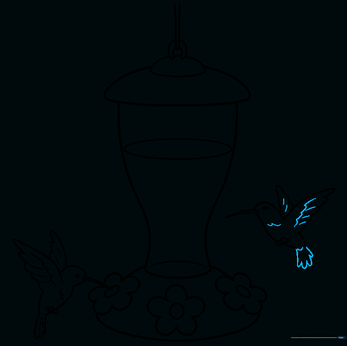 Finalizing the line art for the hummingbird feeder and the two birds.