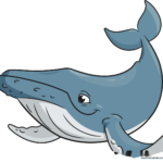 A friendly, finished cartoon humpback whale illustration, perfect for kids to use as a reference.
