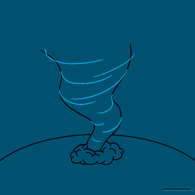 Long, sweeping curved lines added around the funnel to represent rotating wind currents.