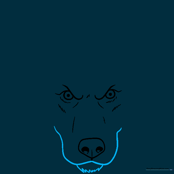 Sketch of a husky mouth and chin using jagged lines to represent fur texture.