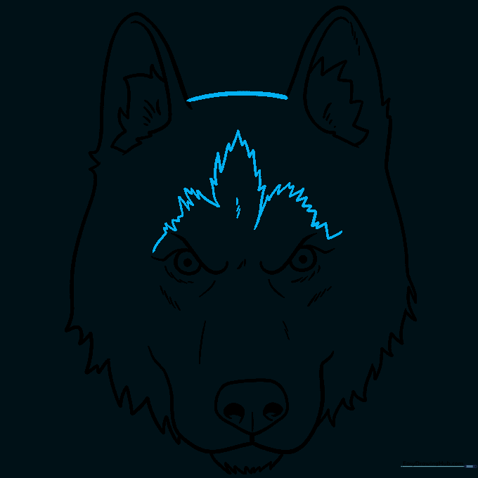 Adding the distinct facial markings on the husky's forehead.
