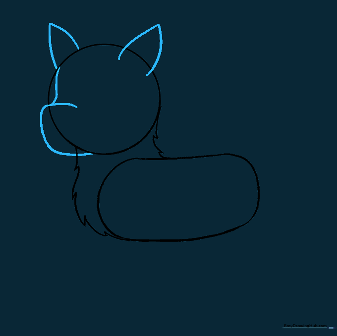 Two triangular ear shapes on top of the head and a C-shaped snout outline on the side of the face.