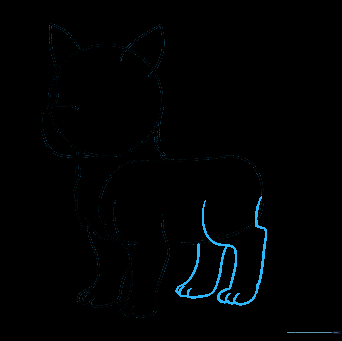 Two back legs with curved lines indicating thigh muscles and U-shaped paws.