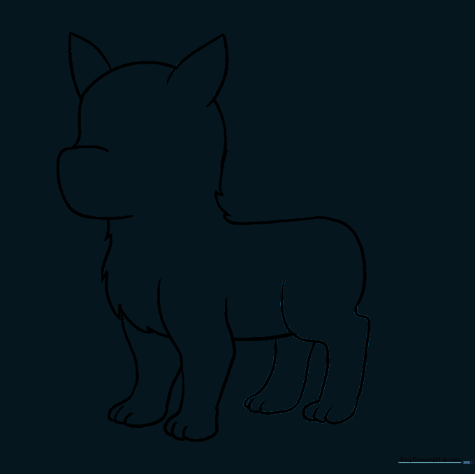 A clean outline of the husky after erasing the preliminary construction lines.