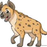 A friendly, cartoon-style hyena standing, fully colored and ready for a safari adventure.