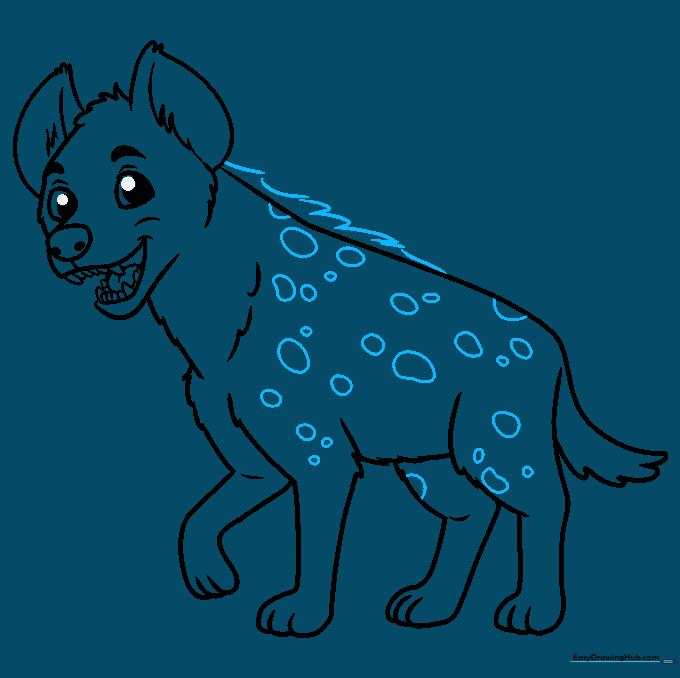 Adding the neck mane and spotted pattern to the hyena's body.