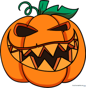 A bright, friendly cartoon Jack-O'-Lantern illustration, perfect for Halloween.