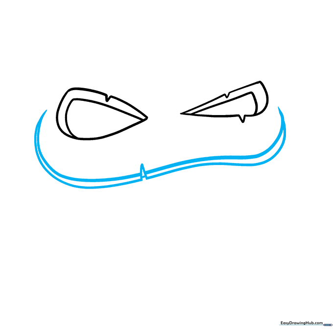 Outlining the wide, curved shape of the Jack-O'-Lantern's mouth.