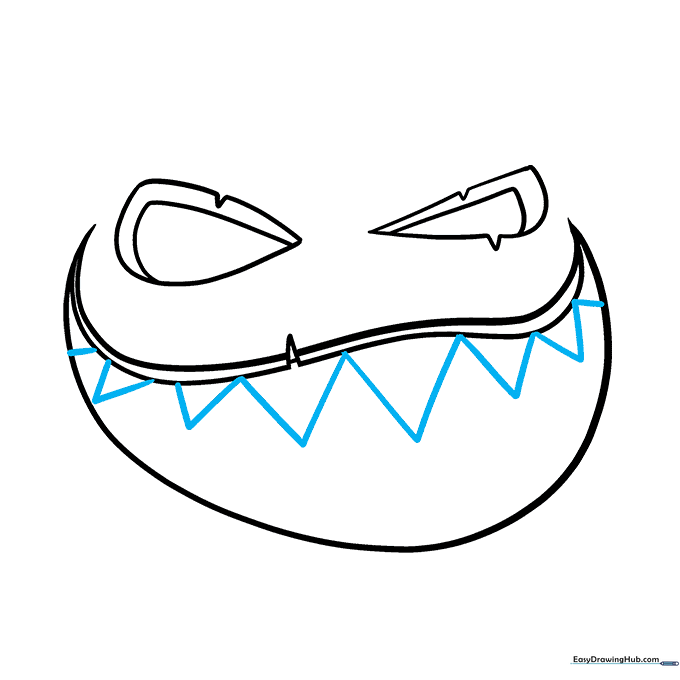 Drawing sharp, triangular teeth along the top edge of the mouth.