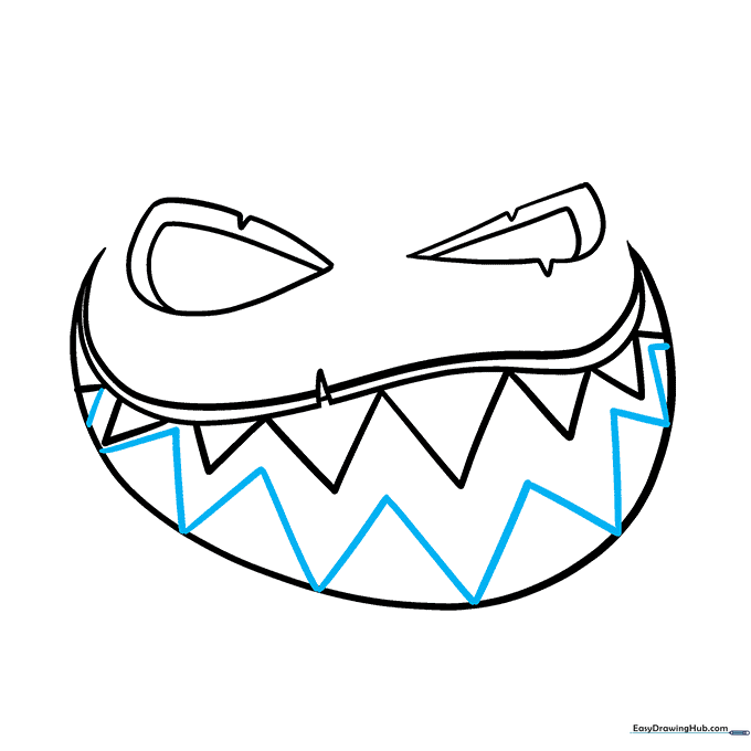 Adding triangular teeth to the bottom edge of the mouth.