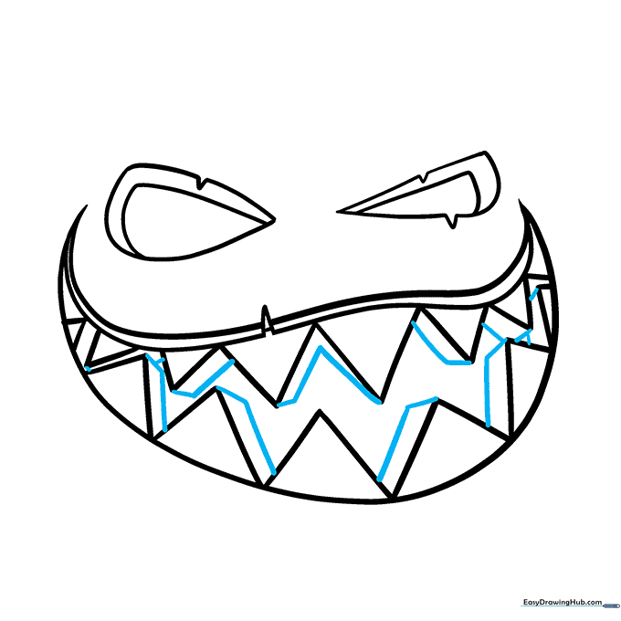 Adding small L-shaped lines to the teeth to provide depth and dimension.