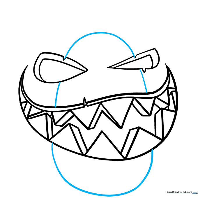 Drawing the main oval shape of the pumpkin around the face.