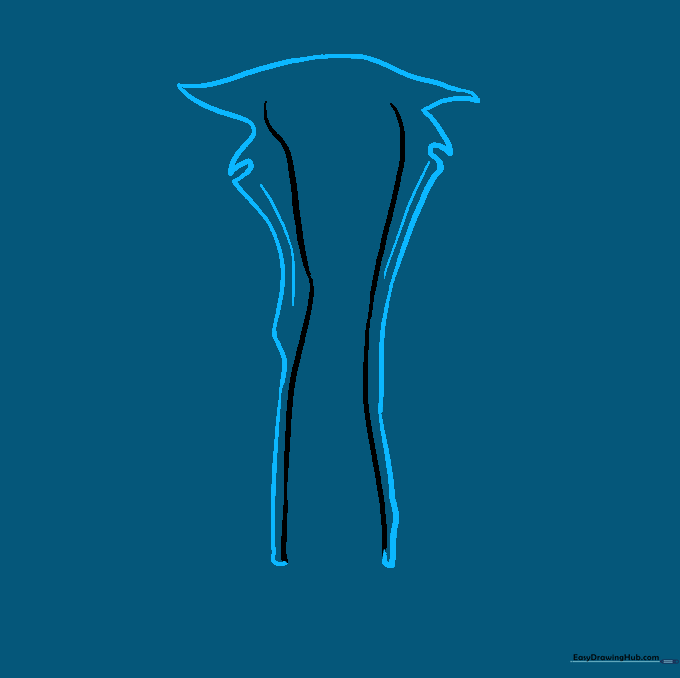 Drawing the collar and lapels of the jacket using angular lines.