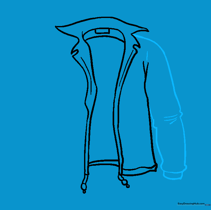 Drawing the first sleeve with a cuff and elbow crease details.
