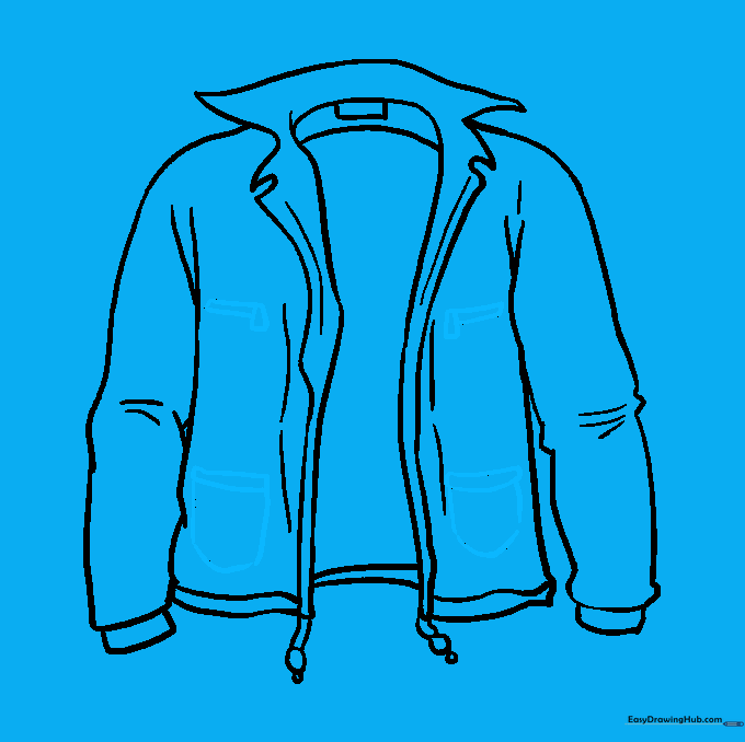 Adding pockets and final zipper details to the jacket sketch.