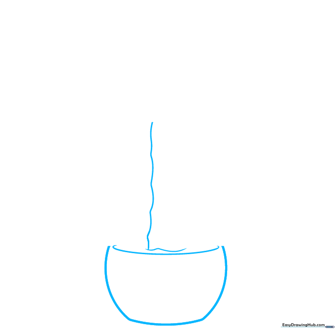 Pencil sketch of a plant pot base and the initial curved line for a jade plant trunk.